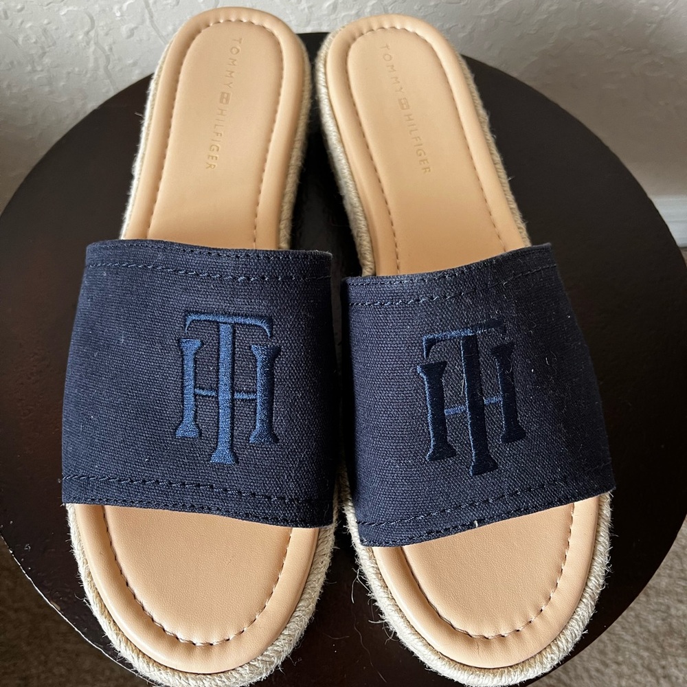 Tommy Hilfiger Blue and Cream Loafers with Monogram Strap